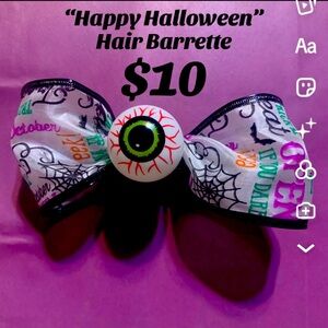Happy Halloween Hair Barrette with a eyeball.